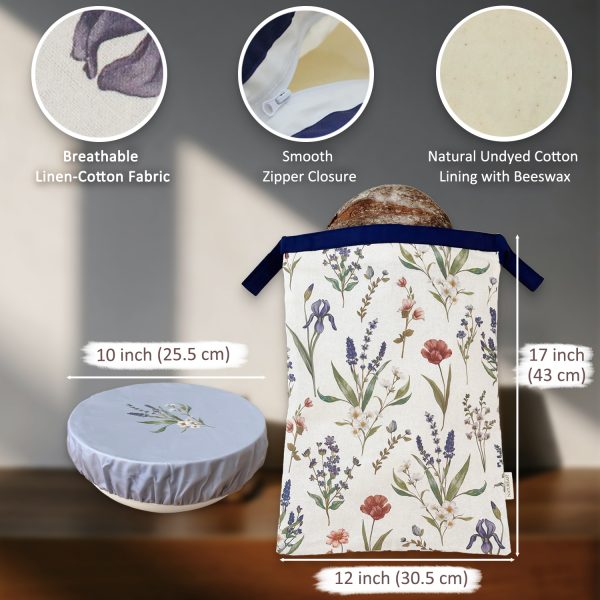 Reusable Linen Cotton Beeswax Bread Bags with Zipper, Cotton Beeswax Bowl Cover Set - Image 2