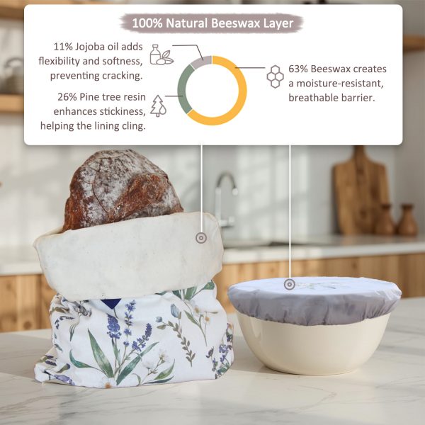 Reusable Linen Cotton Beeswax Bread Bags with Zipper, Cotton Beeswax Bowl Cover Set - Image 4